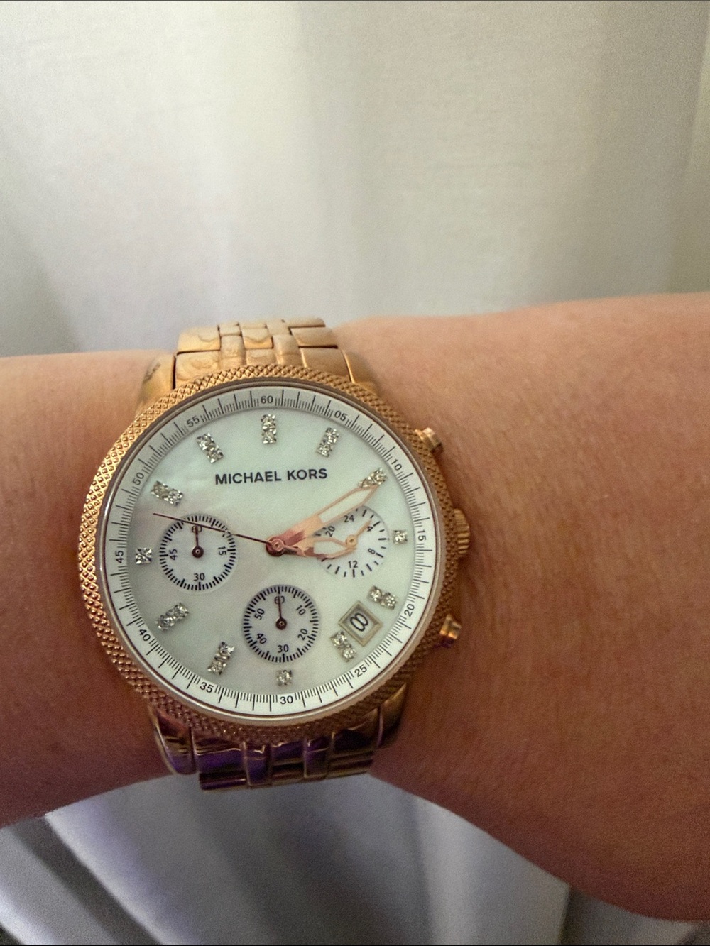 Michael Kors Rose Gold Chronograph Watch with Crystal Markers